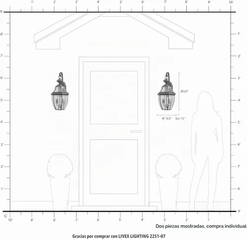 Vista 7 de Livex Lighting 2251-07 Monterey - Farol de pared de latón macizo con acabado en bronce de 2 luces para exteriores con cristal biselado transparente