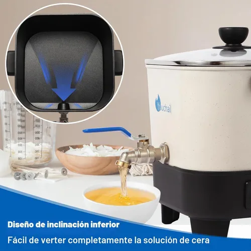 Vista 3 de Yuuchail Derretidor de cera para hacer velas, olla grande de cera de 7 cuartos con pantalla digital y parte inferior inclinada antiadherente, fácil