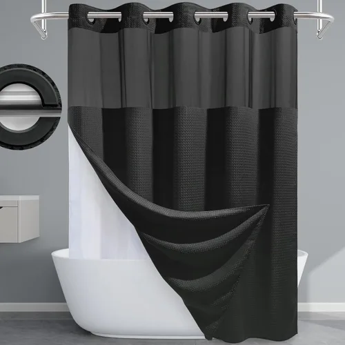 Vista 42 de EUTXL Cortina de ducha beige sin gancho con forro a presión, 230 GSM, cortinas de ducha para baño, 71 pulgadas de ancho x 74 pulgadas de alto