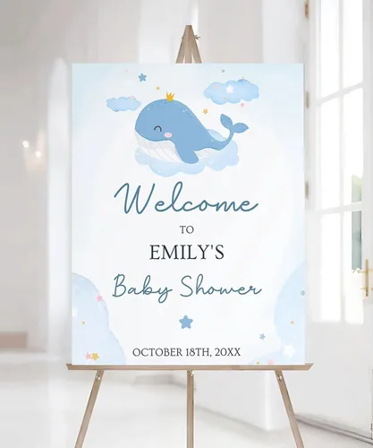 Vista 12 de Letrero de bienvenida de calabaza azul para baby shower con nombre personalizado, decoración de fiesta temática de calabaza pequeña para niño