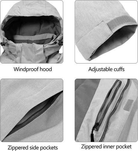 Vista 6 de Little Donkey Andy Chaqueta impermeable de esquí y snowboard para mujer, abrigo cálido resistente al viento con capucha desmontable