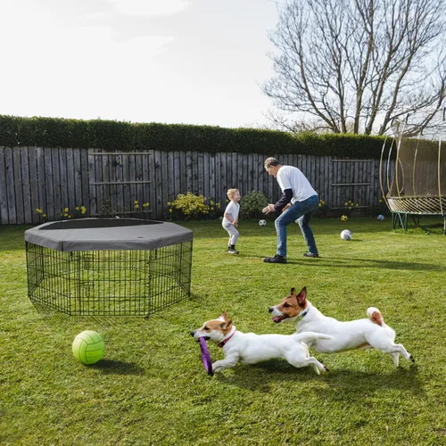 Vista 49 de PETIME - Corral plegable de metal para ejercicio de perros/Parque de juegos para cachorros con 8 paneles para interior/exterior, valla de patio