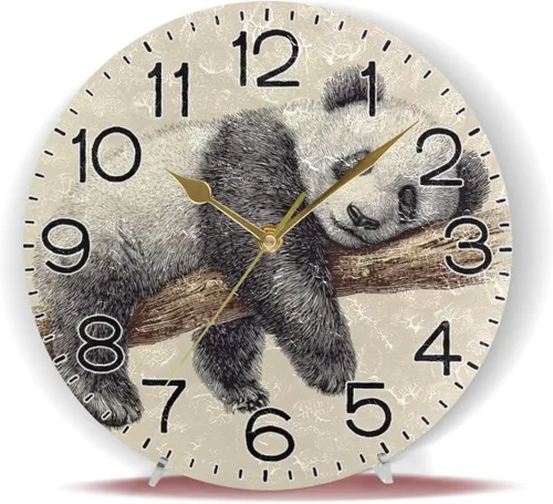 Vista 6 de ALAZA Reloj de pared con diseño de oso panda, funciona con pilas, silencioso, de cuarzo, analógico, rústico, estilo rústico, redondo, decoración