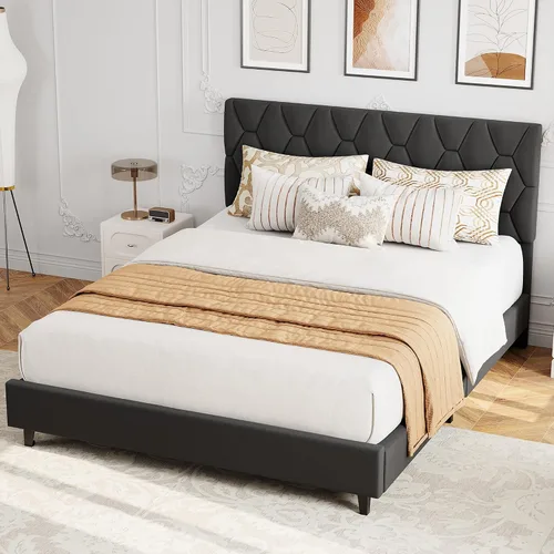 Vista 12 de GarveeHome Marco de Cama de Plataforma Tamaño Twin con Cabecera Tapizada y Soporte de Listones de Madera, Base de Colchón Tapizada/No Necesita Beige
