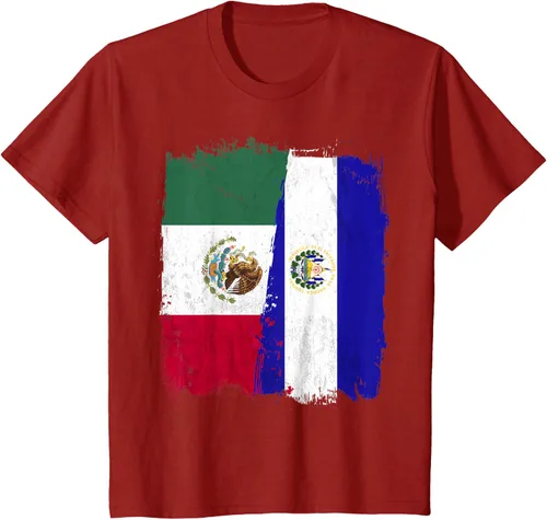 Vista 70 de Camiseta con la bandera mexicana de El Salvador con la mitad de la bandera mexicana de El Salvador