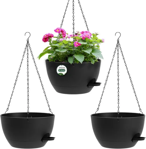 Vista 11 de Paquete de 2 12 macetas colgantes con cadenas, macetas de plástico de riego automático para plantas de interior y exterior, diseño de cadena