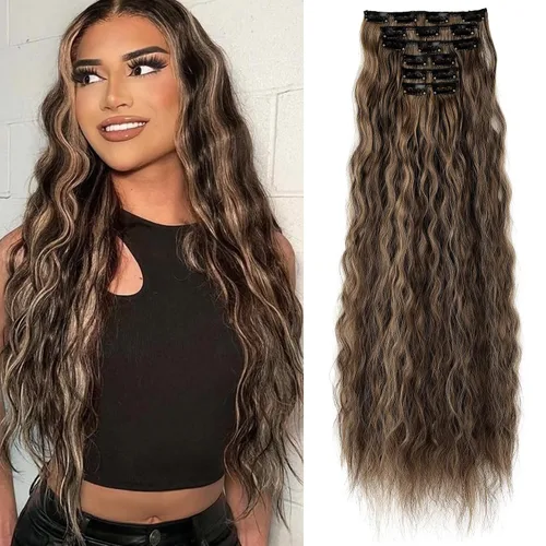 Vista 20 de LONAI - Extensiones de cabello con clip, 6 piezas, rizadas, de 24" de largo, sintéticas, para mujer, color rubio ceniza natural