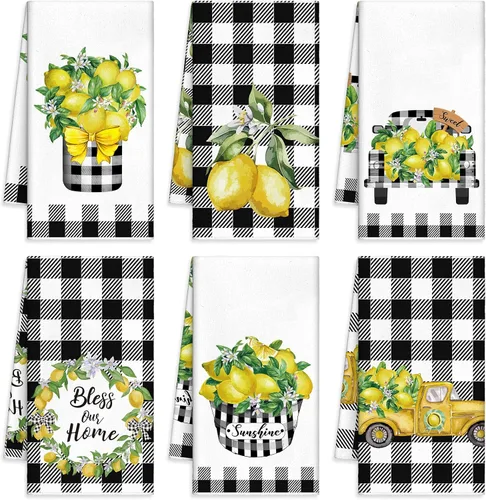 Vista 16 de Redbaker Juego de 6 toallas de cocina en blanco y negro con línea de arte abstracto, paños de cocina florales, paños de cocina modernos de mediados