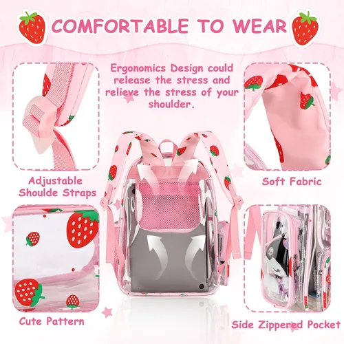 Vista 169 de CAMTOP Mochila transparente resistente y transparente para estudiantes, escuela, trabajo, festival, viajes, deportes, Beige, Mediana, Camtop Mochila