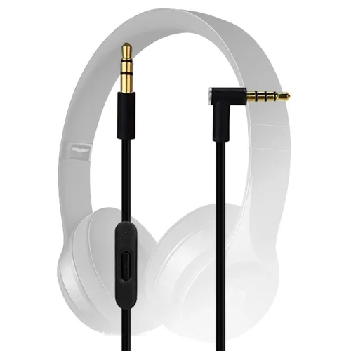 Vista 4 de Cable de audio AUX original de repuesto para auriculares Beats by Dre Solo/Studio/Pro/Wireless/Mixr con micrófono negro+cable cargador de repuesto
