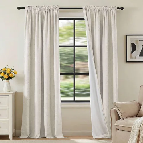 Vista 70 de H.VERSAILTEX Cortinas 100% opacas con aspecto de lino para dormitorio, bloqueo de luz completa, bolsillo para barra, cortinas de ventana gruesas