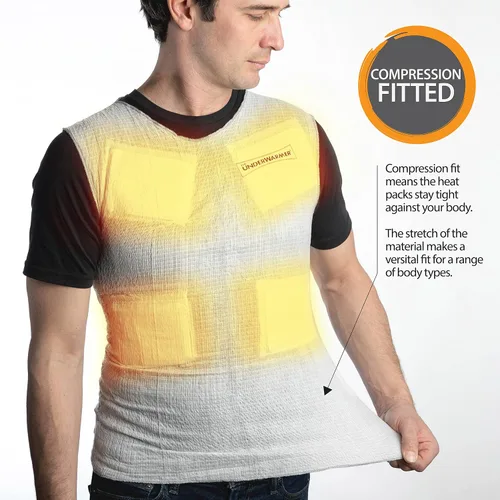 Vista 3 de Camisa térmica, capa base de compresión, 8 paquetes térmicos integrados, calentador corporal