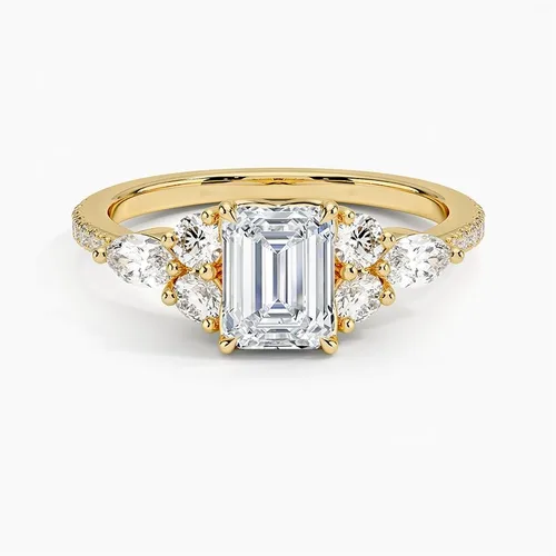 Vista 4 de IGI 1.56Carat Emerald Excellent Cut Four Claw Prongs Lab Created Diamond Engagement Ring With Side Marquise and Round Lab Diamonds In 14k Gold For