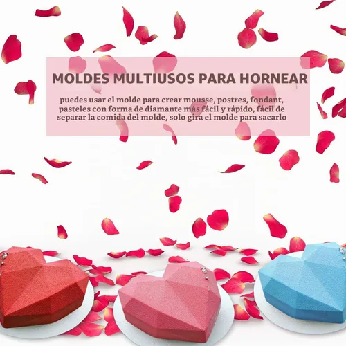 Vista 5 de Moldes de silicona con forma de corazón de diamante 3D, moldes geométricos de chocolate para el día de San Valentín, moldes de amor para bricolaje