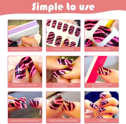 Vista 7 de 8 hojas de calcomanías de esmalte de uñas de Halloween, calcomanías de esmalte de uñas para festivales, tiras de esmalte de uñas para mujeres