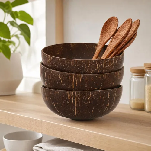 Vista 8 de ZENFUN Paquete de 6 cuencos de coco con 4 cucharas de madera, cuencos de coco pulido de 15 onzas, juego de cuencos de cáscara de coco natural