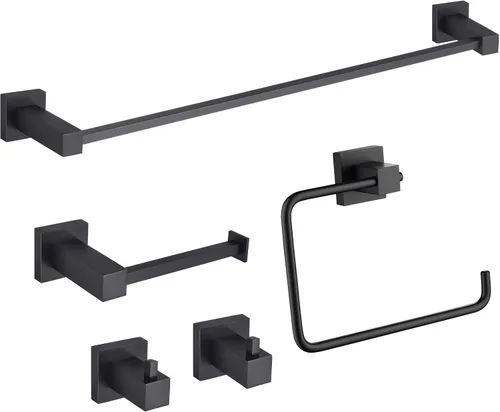 Vista 10 de KIBI Cube - Juego de accesorios de baño de 5 piezas, kit de accesorios de baño para montar en la pared, latón premium, incluye toallero, anillo