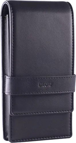 Vista 3 de DiLoro Estuche de cuero para bolígrafo cuádruple, soporte para cuatro bolígrafos y lápices Nappa Negro
