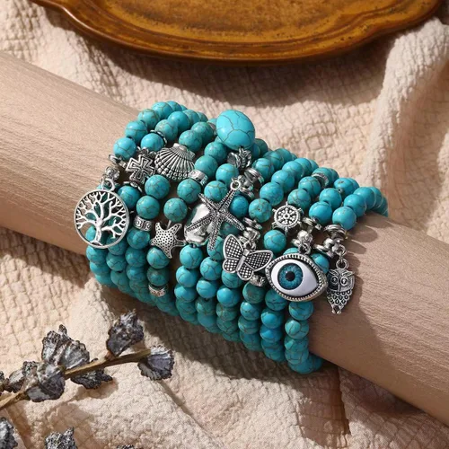 Vista 5 de LETAJOY Turquoise Bracelet for Women,Healing Crystal Stone Stretch Round Bead Bracelets for Women Men Jewelry
