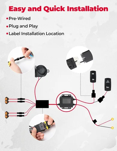 Vista 2 de KEMIMOTO Kit de señal de giro UTV con bocina, precableado, encendido y listo para usar UTV ATV intermitente con interruptor basculante, luz