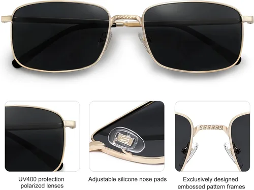 Vista 4 de SOJOS Gafas de sol polarizadas rectangulares retro vintage para hombre y mujer clásicas UV400 Metal Sunnies SJ1215