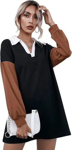 Vista 4 de SheIn Vestido tipo túnica de manga larga con cuello en V para mujer