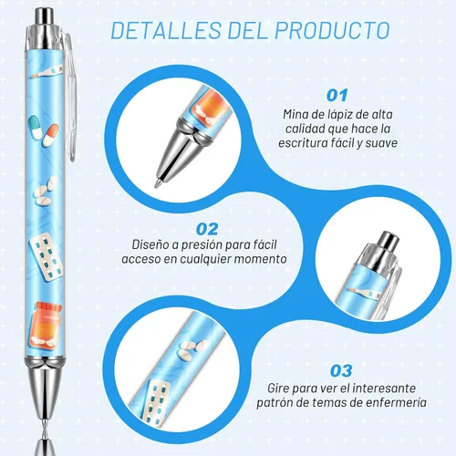 Vista 2 de Divertidos bolígrafos de enfermera, encantadores bolígrafos de punta de bola de dibujos animados, tinta negra, retráctil, de presión, bolígrafo