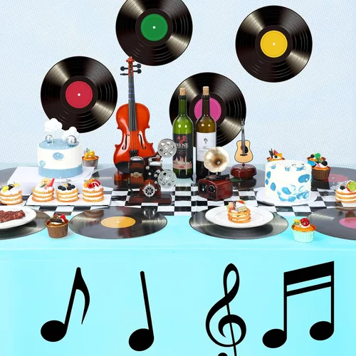 Vista 4 de Oudain Decoraciones y suministros para fiestas temáticas de los años 50, suministros de fiesta de cumpleaños de automóvil, manteles individuales