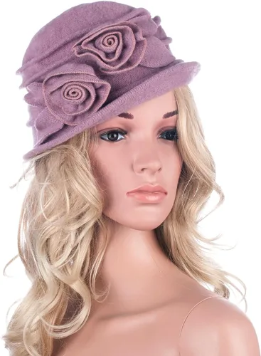 Vista 6 de Gorro de lana con diseño de flores Gatsby de los años 20 para mujer, con lazo, para aplastar, A287
