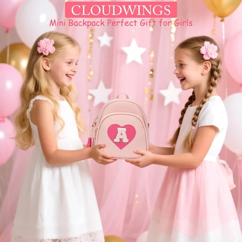 Vista 3 de Mini mochila inicial para niñas, linda mochila pequeña con corazón para niños, con borla, regalos personalizados para adolescentes y mujeres, Rosa, A