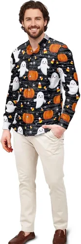 Vista 29 de Camisas polinesias para hombre con patrones de hojas tropicales polinesias, camisa hawaiana de manga larga para hombre, ropa de vacaciones de otoño