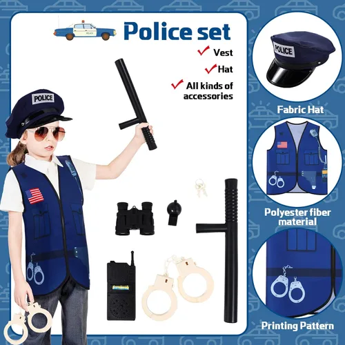 Vista 3 de Deekin 5 juegos de disfraces para niños, ropa de vestir para niños y niñas, ayudantes de la comunidad, trabajadores de la construcción, policía
