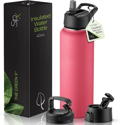 Vista 9 de SIPX™ Botella de Agua Aislada de 18 oz con 3 Tapas – Acero Inoxidable a Prueba de Fugas, Triple Aislamiento – Frío 24 Horas/Caliente 12 Horas