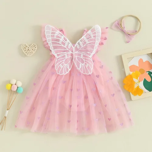 Vista 3 de Disfraz de hada para bebé, niña, alas de mariposa, manga de mosca, tutú de tul, ropa de verano infantil