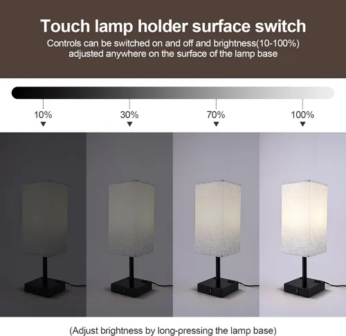 Vista 4 de Lámpara de mesa táctil para dormitorio, lámpara de noche regulable continua con puertos USB C+A y 3 temperaturas de color, luz de mesita de noche