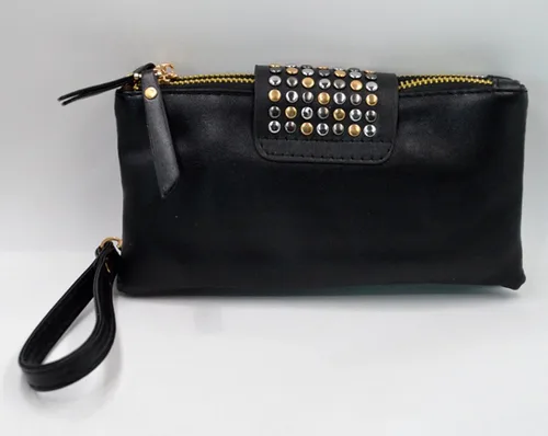 Vista 6 de Goodbag Boutique Fashion - Bolso de mano para mujer, estilo casual, piel sintética, remache de noche, cierre de cremallera, para mujer