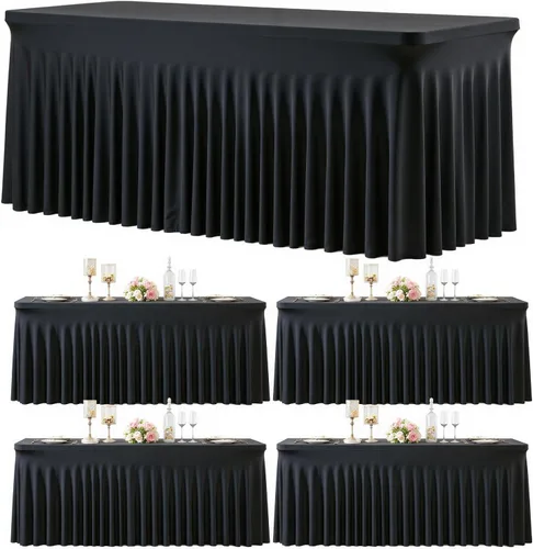 Vista 24 de Paquete de 2 manteles color azul bebé para mesas rectangulares de 6 pies, mantel ajustable de elastano, fundas de mesa elásticas de 6 pies, manteles