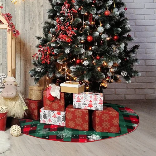 Vista 4 de Falda de Árbol de Navidad Agaxozwb a Cuadros de Búfalo, Falda de Árbol de Navidad Copo de Nieve Gruesa para Árbol de Navidad, Decoraciones de Árbol