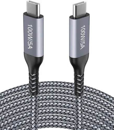 Vista 6 de Cable USB C a USB C iPhone 15 【100W/5A 6.6 pies】Carga rápida tipo C, nailon largo, cable de carga para Samsung Galaxy S24 S23, Note 20/10, Google