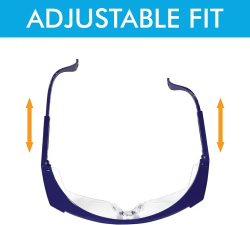 Vista 4 de Gafas de seguridad protectoras ajustables con lente envolvente transparente, antivaho y resistentes a los arañazos (3, azul)