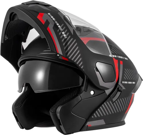 Vista 12 de Cascos de motocicleta modulares de cara completa, Casco de motocicleta de cara completa con certificación DOT, con visor abatible dual