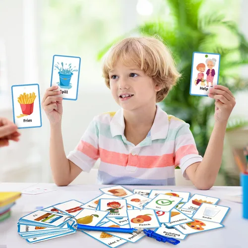 Vista 3 de Equsion 81 tarjetas de comunicación para autismo, tablero de comunicación no verbal, tarjetas para autismo con cordón de resorte de plástico
