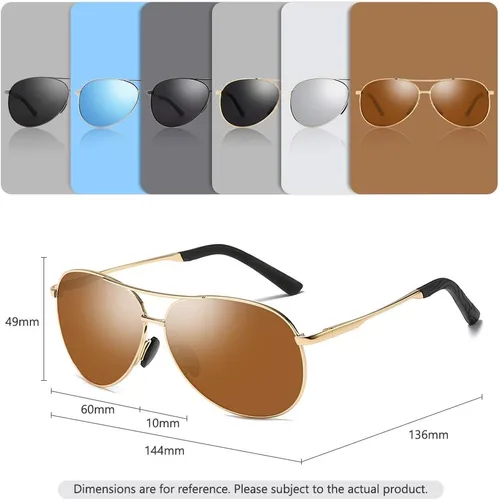 Vista 5 de Cyxus Lentes de sol de aviador para hombre, polarizados, protección UV400, lentes de sol militares piloto de moda para conducir senderismo 1489