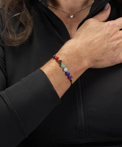 Vista 2 de Cherry Tree Collection - Pulsera de chakra con gemas naturales, cordón de nailon de tamaño ajustable, cuentas de 6 mm, espaciadores plateados, de 13