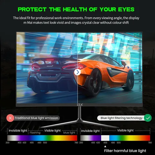 Vista 3 de ZZA - Monitor de 24 pulgadas 100HZ, 1080p, monitor de juegos curvo 2800R, VA 120% sRGB, FreeSync, sin marco en tres lados, filtro de luz azul