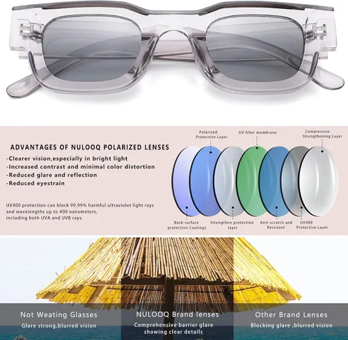 Vista 5 de NULOOQ Rectangle Polarized Sunglasses for Men Women Aesthetic Thick Frame Chunky Small Square Sun Glasses