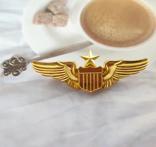 Vista 6 de Pin de las alas del aviador del metal, Pin de la etiqueta de la insignia del piloto del ala del oro del piloto