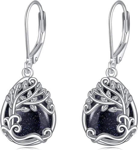 Vista 189 de Aretes colgantes con forma de lágrima de filigrana de piedra lunar de plata de ley 925 con cierre de palanca para mujer, regalos de joyería