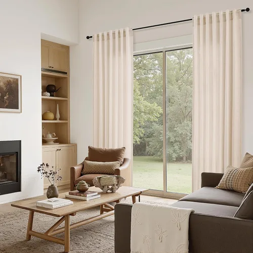 Vista 4 de Naturoom Cortinas de lino de 96 pulgadas de largo y 8 pies para sala de Crema Beige