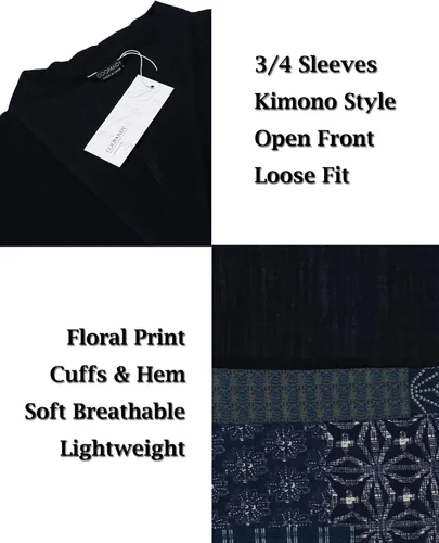 Vista 5 de COOFANDY Cárdigan de algodón con cuello de chal con volantes para hombre, chaqueta larga tipo kimono con parte delantera abierta